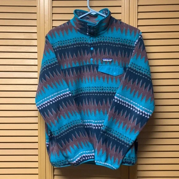 Patagonia Jackets Coats Rare Exc Patagonia Laughing Waters Elwha Blue Synchilla Snap T Fleece Womens M Poshmark